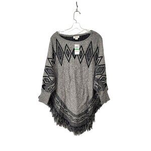 Style & Co Retro Romance Fringed Boho Poncho Sweater NWT